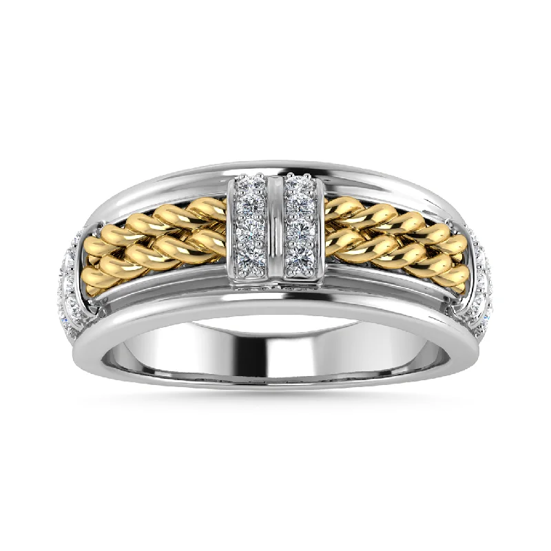 adjustable crystal ladies ring-Diamond 1/6 Ct.Tw. Mens Band in 14K Two Tone