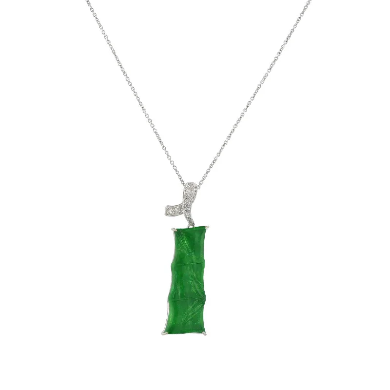 vintage floral ladies necklace-18K and 14K White Gold Green Jadeite and Diamond Pendant Necklace