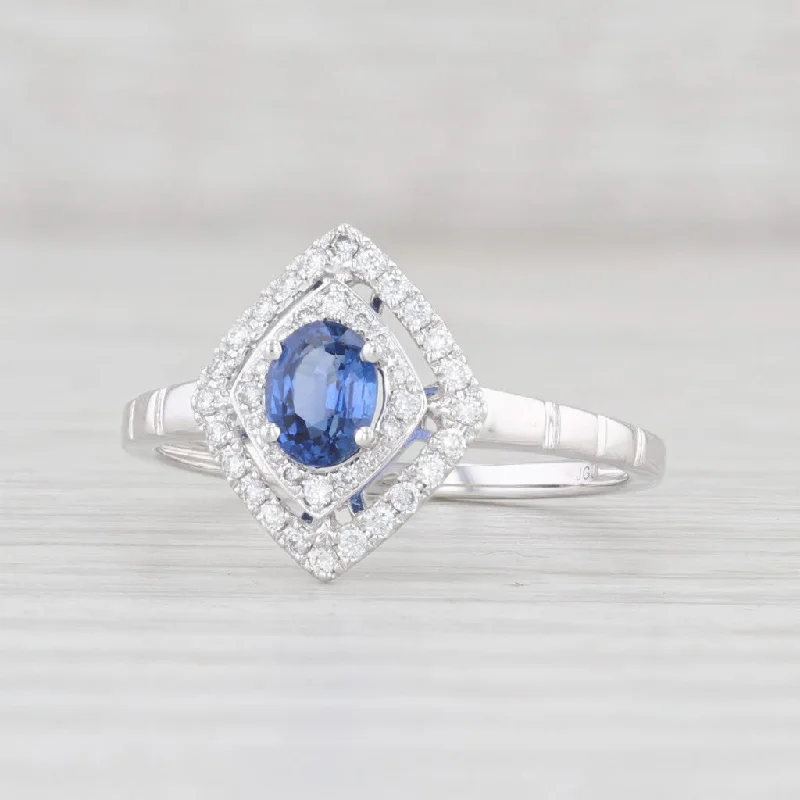 gradient gemstone ladies engagement rings-New 0.65ctw Blue Sapphire Diamond Halo Ring 14k White Gold Size 6.75 Engagement