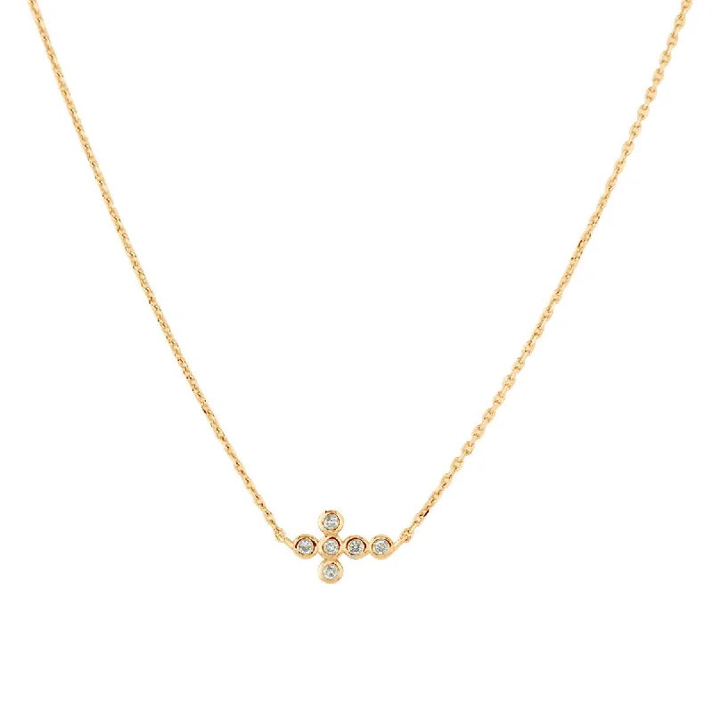 astrology sign ladies necklace-Sideways Cross Bezel Diamond Necklace