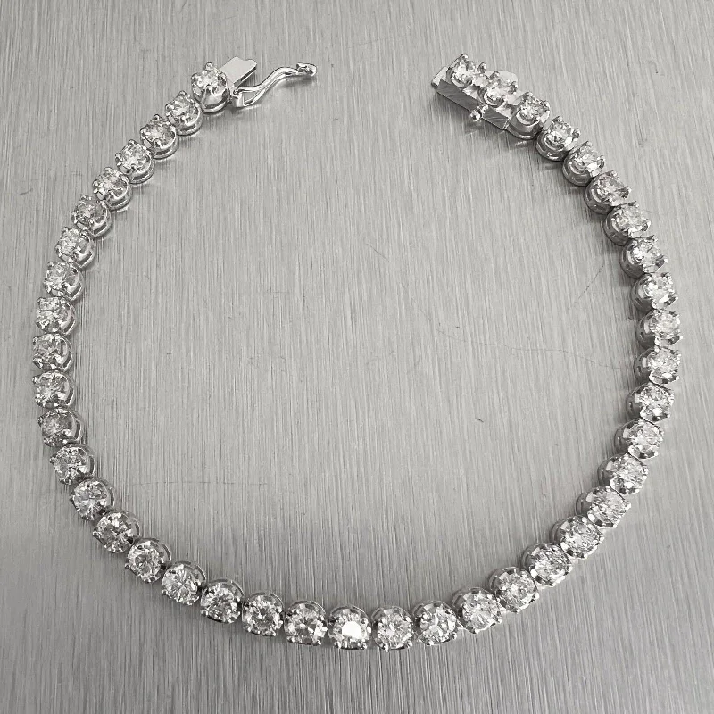 push-lock ladies bracelets & bangles-14k White Gold Diamond 42 Stone Tennis Bracelet 5.46ctw G VS2-SI1 7.25"