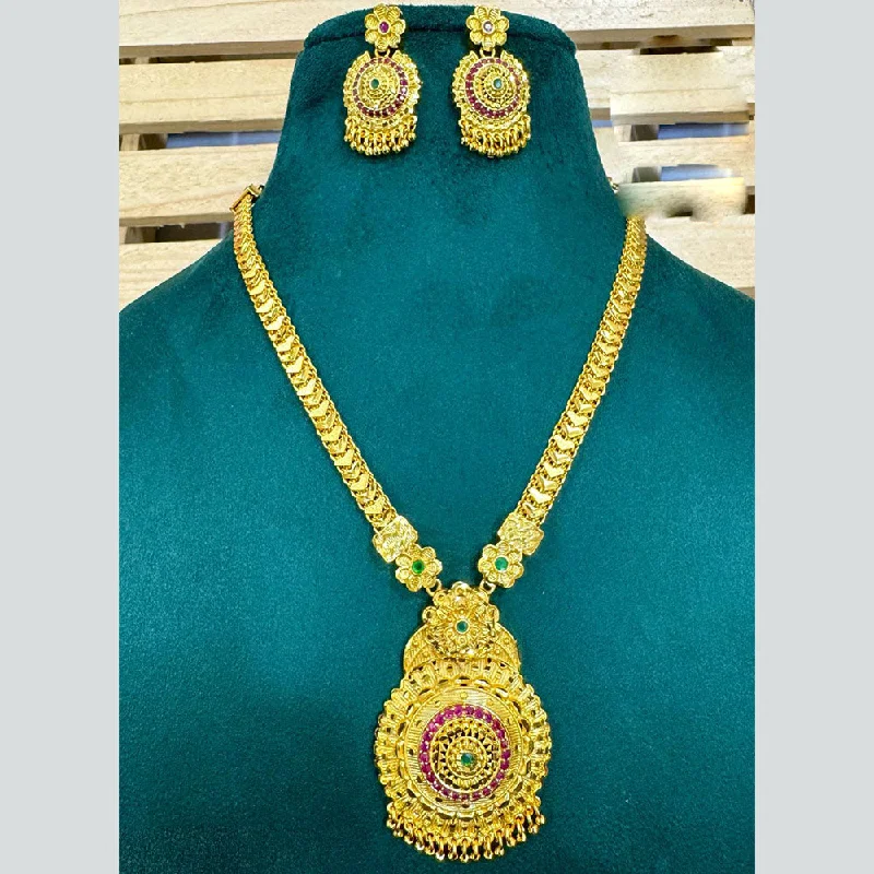 platinum ladies necklace-Siara Collections Forming Gold Pota Stone Long Necklace Set