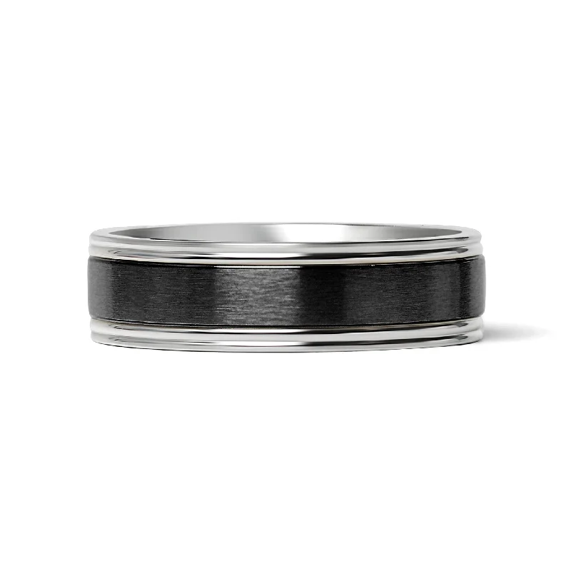 stackable ladies ring-Black Center Polished Stainless Steel Ring / CFR7028