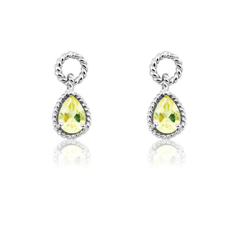 fine gold ladies earrings-Sterling Silver Lemon Quartz Pear Gemstone Twisted Wire Earrings