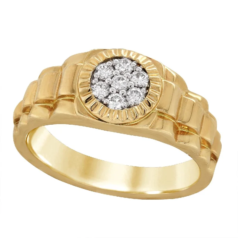 classic diamond solitaire ring-MEN'S YELLOW GOLD ROLEX-STYLE RING WITH CLUSTER DIAMOND SETTING, .26 CT TW