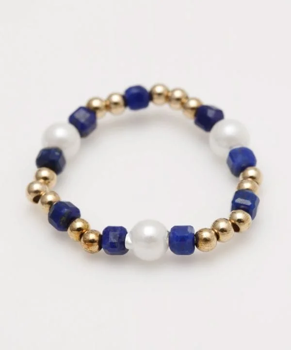 casual ladies ring-Cubic Lapis Lazuli Beaded Ring