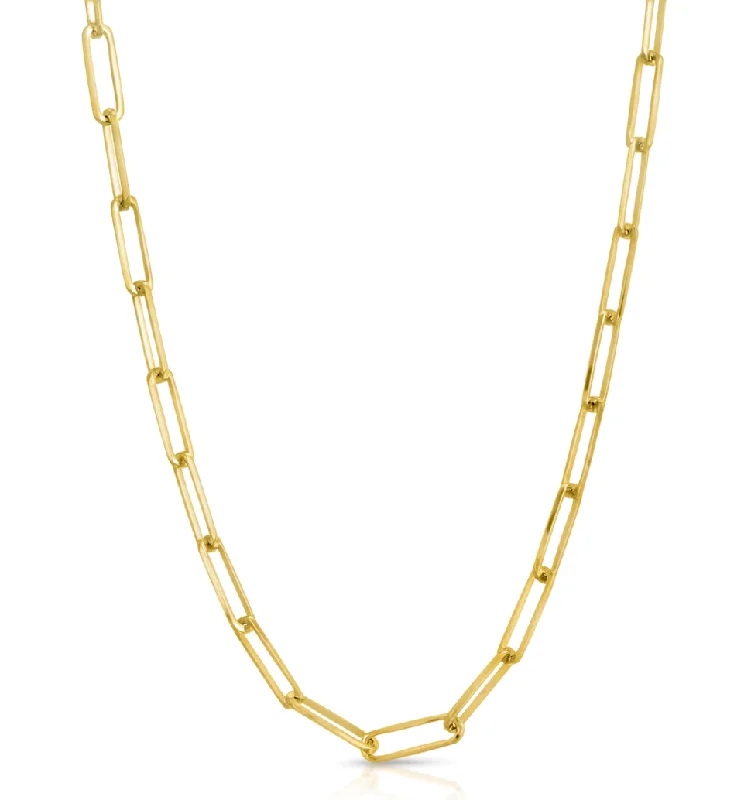 diamond cluster pendant ladies necklace-14k Yellow Gold Paperclip Link Chain Necklace 20" 4mm