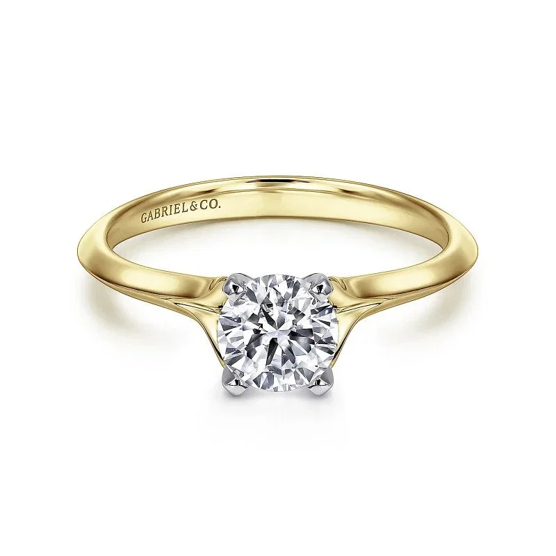 vintage ladies engagement rings-Ellis - 14K White-Yellow Gold Round Diamond Engagement Ring (Setting Only)