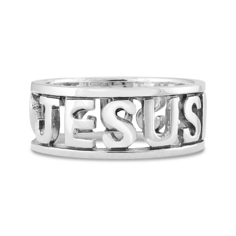 aquamarine ladies ring-Sterling Silver Jesus Band Ring / SSR0165