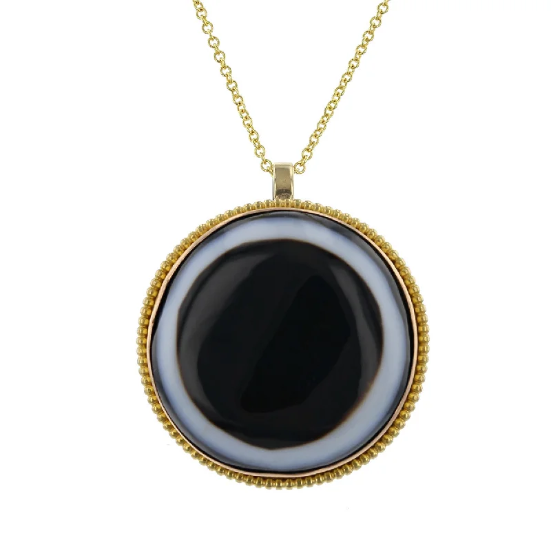 onyx stone pendant ladies necklace-Victorian 14K Rose Gold Agate Pendant Necklace