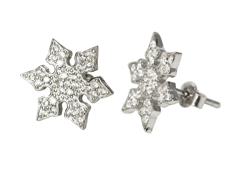 double-layer ladies earrings-Snowflake Flowers CZ Stud Earrings