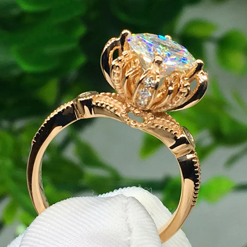 modern twisted band ladies engagement rings-New Ladies Flower Ring Copper Gold-Plated Inlaid Zircon Engagement Ring