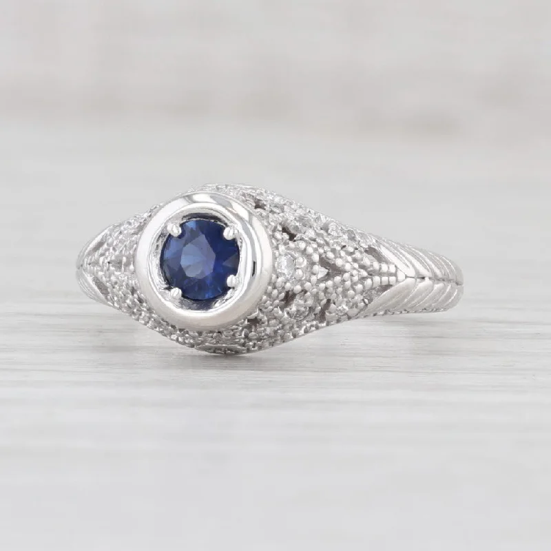 nature-inspired ladies engagement rings-0.55ctw Blue Sapphire Diamond Ring 14k White Gold Size 6.75 Engagement