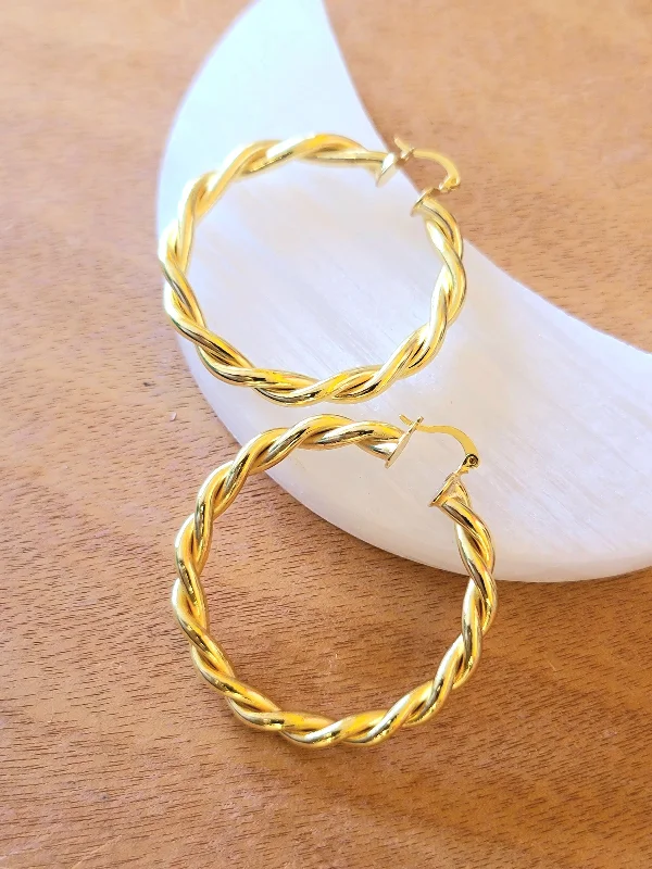 minimalist charm ladies earrings-Twist Gold Hoop Earrings