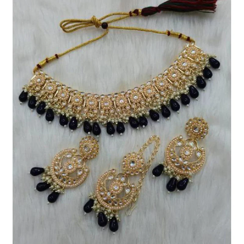 blue sapphire teardrop ladies necklace-Shree Chamunda Jewellers Gold Plated Austrian And Pearl Choker Necklace Set