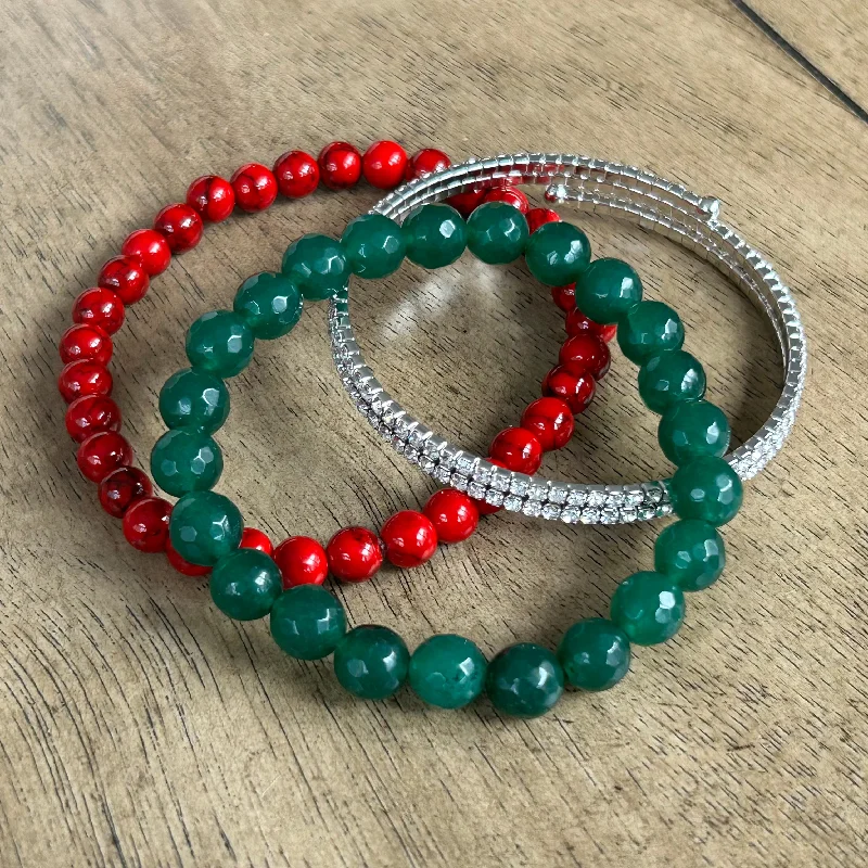 bold chunky ladies bracelets & bangles-Winter Holiday Trio Bracelet Stack