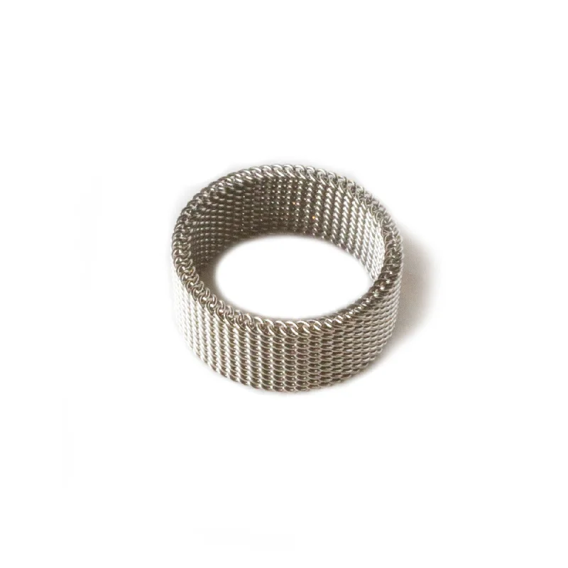 silver-plated ladies ring-Mesh Band Ring