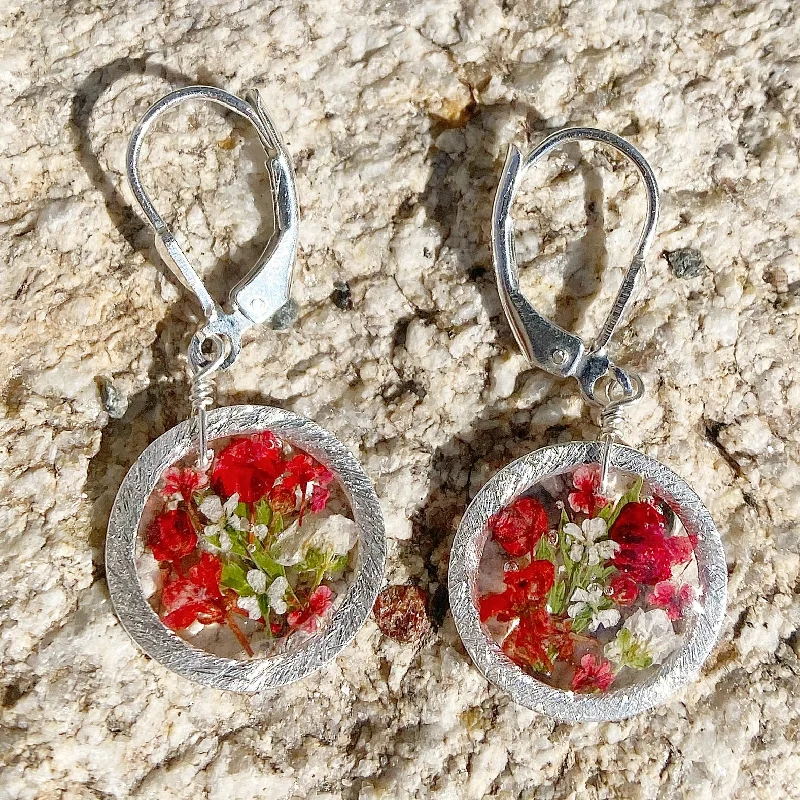 retro charm ladies earrings-Red and White Wildflowers Earrings - BG26