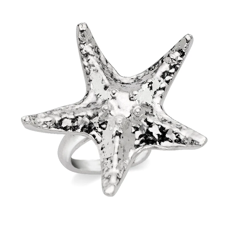 bold statement ladies ring-Starfish Adjustable .925 Sterling Silver Ring