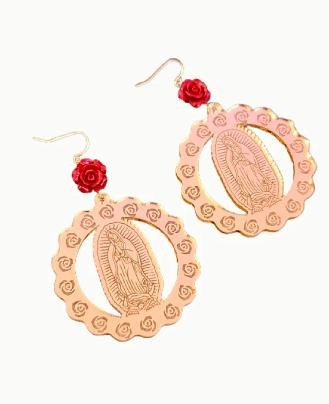 tribal ladies earrings-Virgen de Guadalupe Rose Earrings