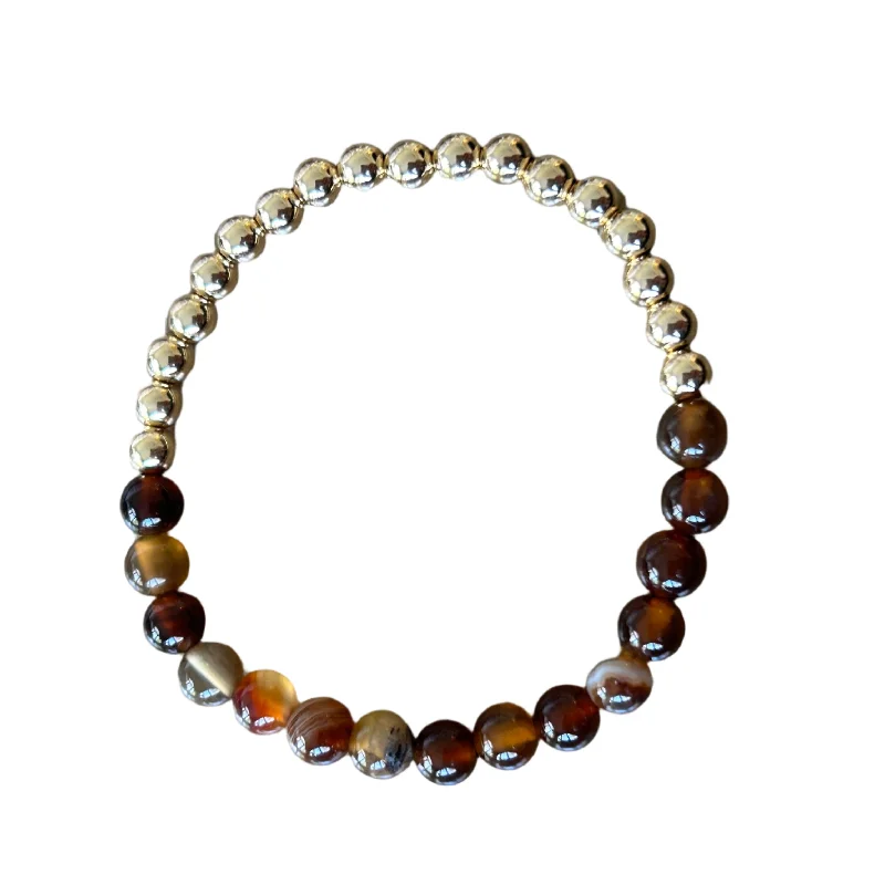 cluster gemstone ladies bracelets & bangles-Quinn Coffee Striped Agate 14kt Gold Filled 6mm Bracelet