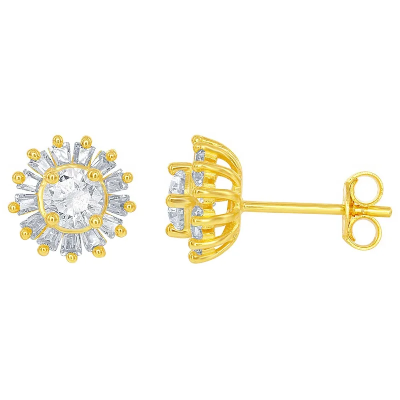 romantic love ladies earrings-Classic Women's Earrings - Small Round CZ with Baguette Border Stud | D-6040