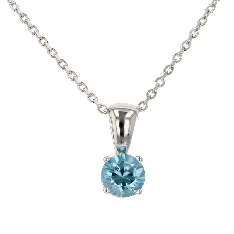 diamond cluster pendant ladies necklace-14K White Gold Blue Zircon Solitaire Pendant Necklace