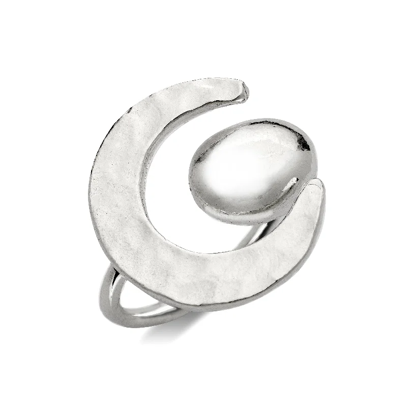 custom name ladies ring-Crescent Moon Open Ring .925 Sterling Silver