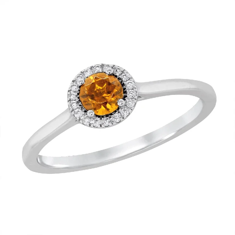 mother’s day gift ladies ring-WHITE GOLD CITRINE RING WITH DIAMOND HALO, .05 CT TW