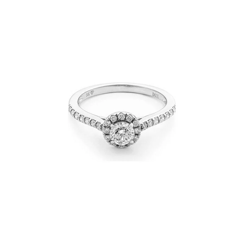 cluster setting ladies engagement rings-14k White Gold Round Diamond Halo Engagement Ring