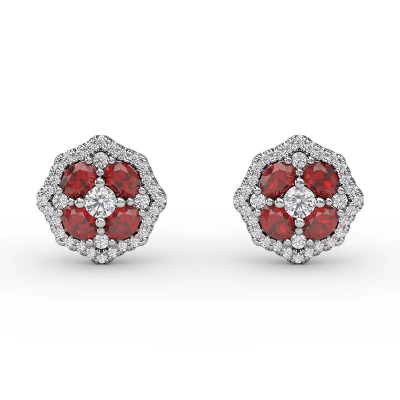 minimalist ladies earrings-Striking Ruby and Diamond Stud Earrings ER1690R