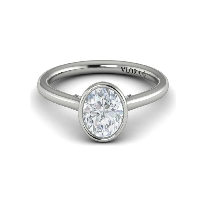 celestial theme ladies engagement rings-Vlora 14K White Gold Oval Bezel Solitaire Engagement Ring