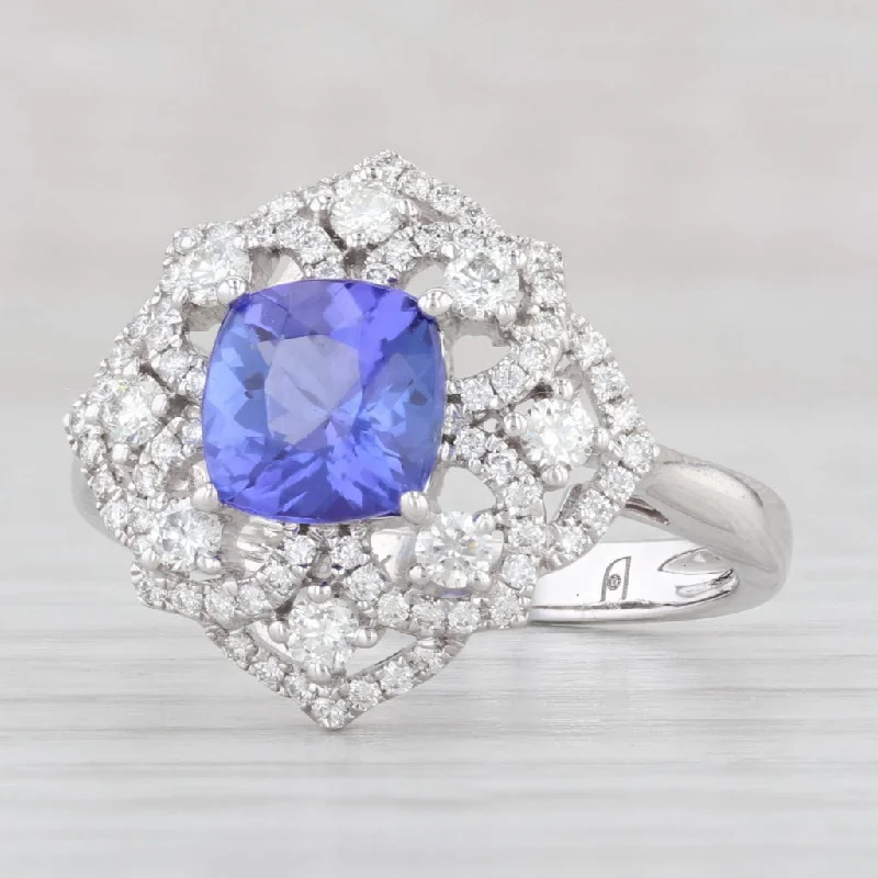 vintage ladies engagement rings-New 1.86ctw Tanzanite Diamond Halo Ring 14k White Gold Size 7.25 Engagement