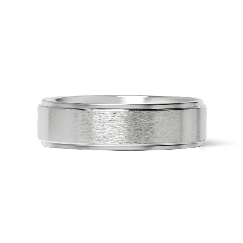 silver-plated ladies ring-Stainless Steel Blank Ring Brushed Flat Center Polished Edge / CFR0002