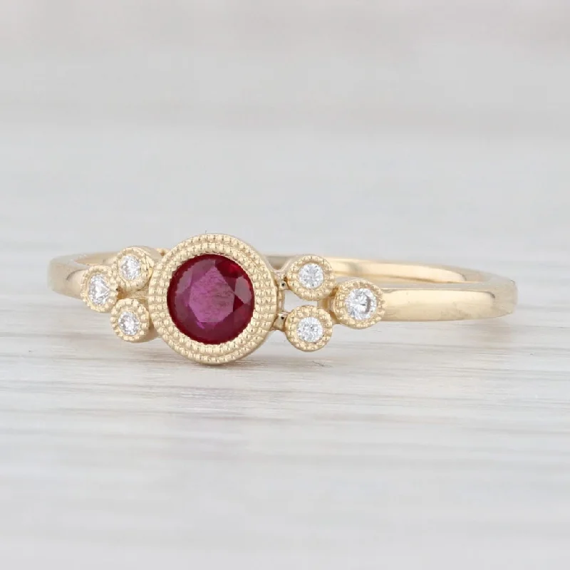 oval halo ladies engagement rings-New 0.44ctw Ruby Diamond Ring 14k Yellow Gold Size 6.5 Engagement