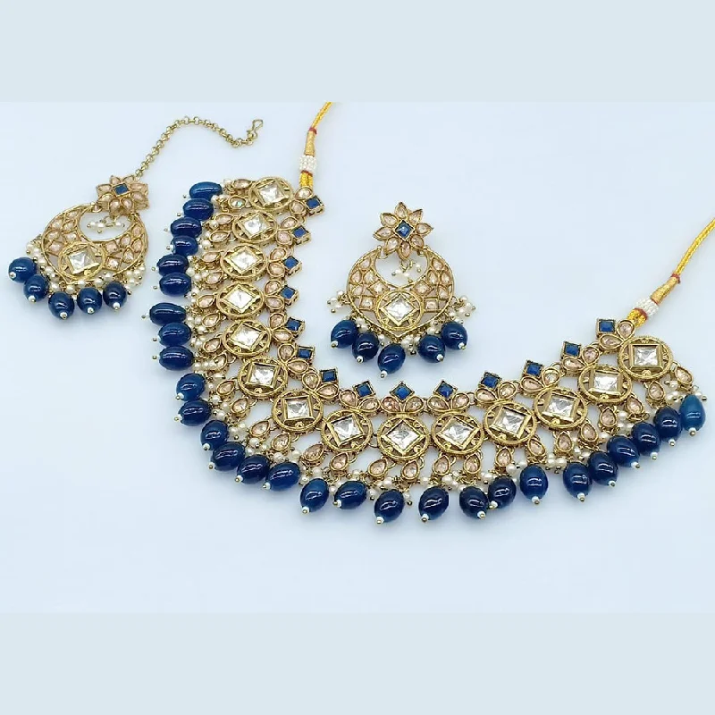 celestial-inspired ladies necklace-Rani Sati Jewels Gold Plated Crystal Stone Necklace Set