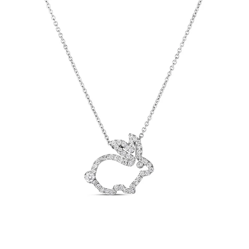 red garnet ladies necklace-18K White Gold Tiny Treasures Diamond Rabbit Outline Necklace