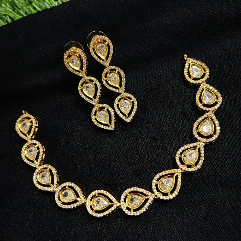 everyday wear ladies necklace-Pooja Bangles Gold Plated Crystal Stone Necklace Set