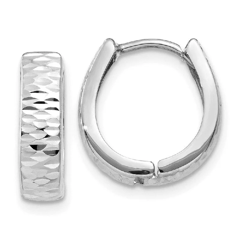 minimalist charm ladies earrings-14K White Gold Textured and Polished Hinged Hoop Earrings