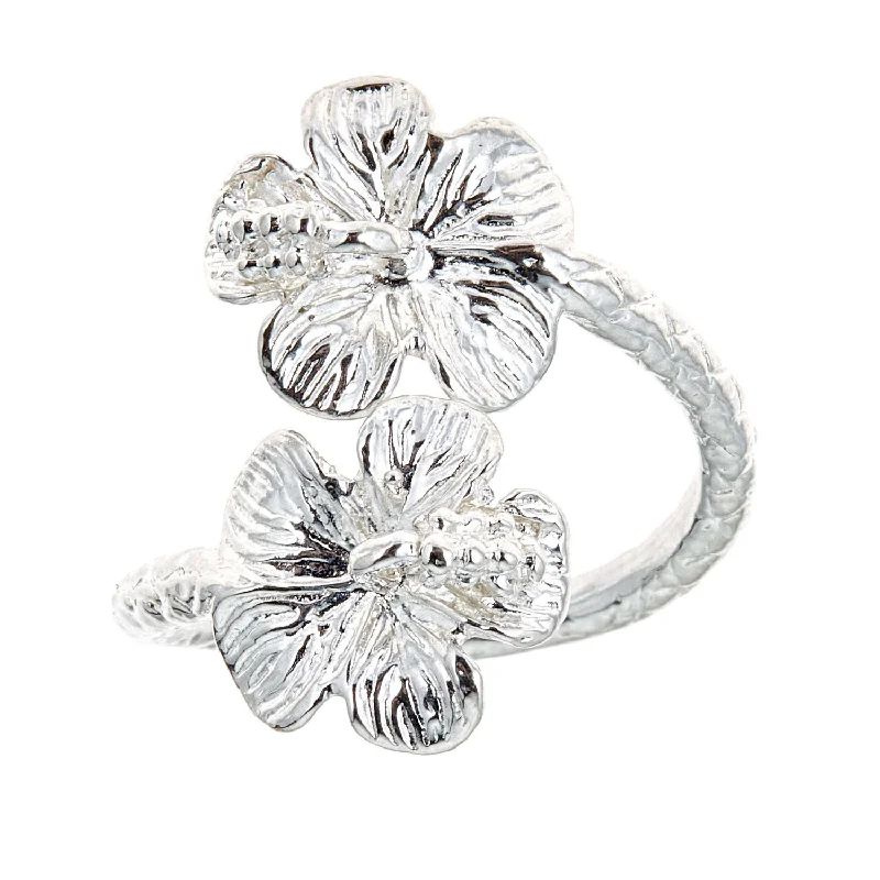 platinum ladies ring-Better Jewelry Flower Hibiscus Ends .925 Sterling Silver West Indian Style Ring