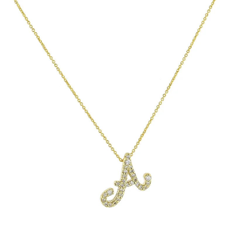 modern bar ladies necklace-18K Yellow Gold Tiny Treasures Cursive A Necklace