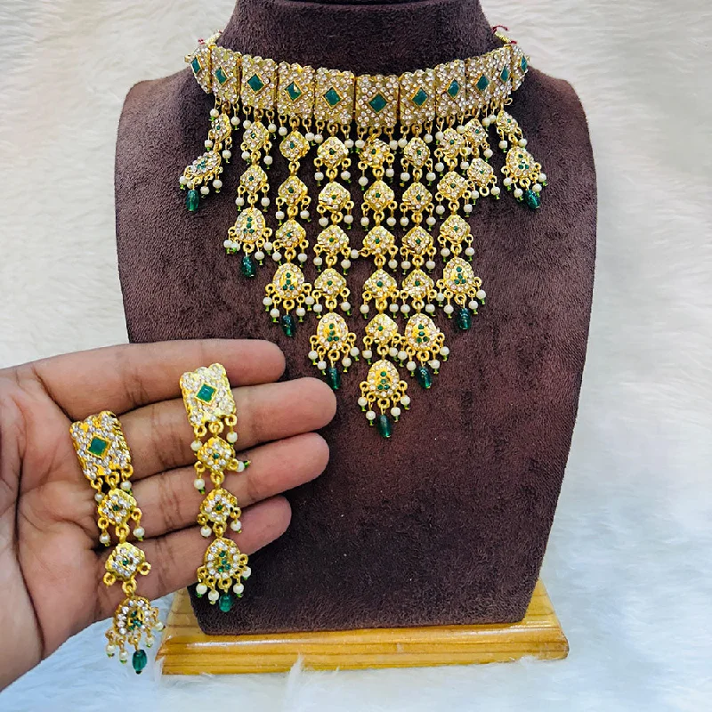 casual chic ladies necklace-Pooja Bangles Gold Plated Austrian Stone And Beads Necklace Set