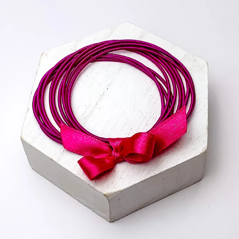 summer beach ladies bracelets & bangles-Guitar String Bracelets With Bow in Fuchsia