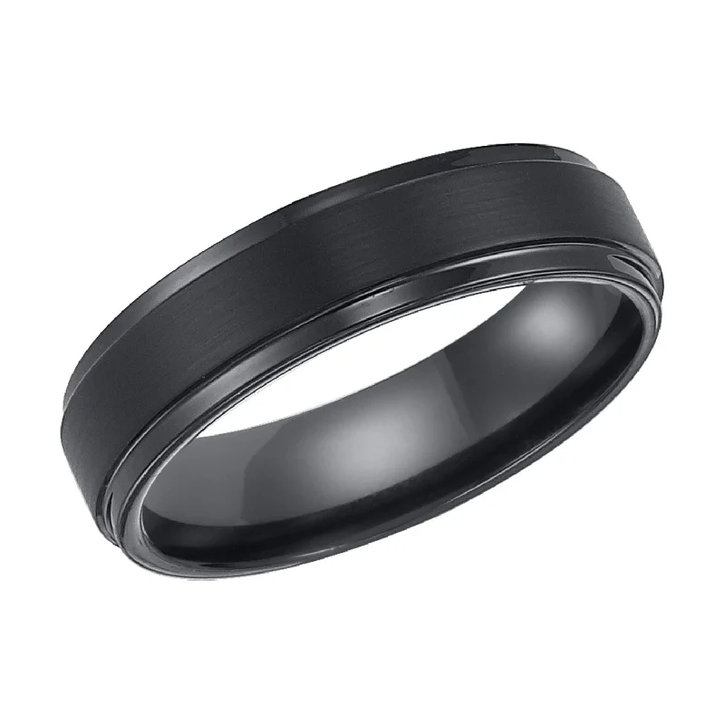 engraved initial ladies ring-6mm White Tunsten Step Edge Band