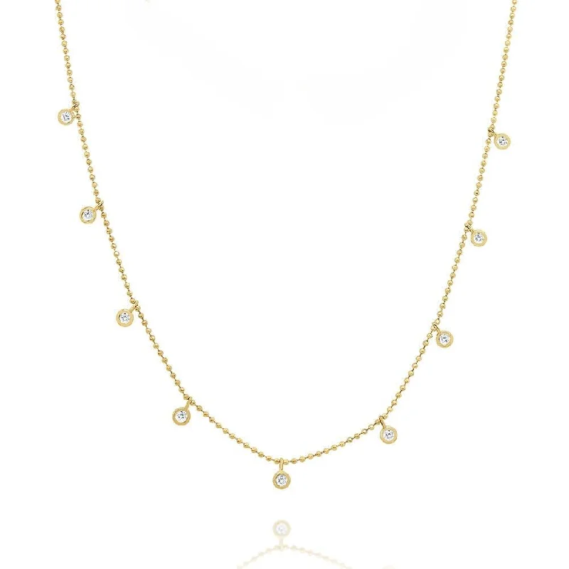 yellow gold delicate ladies necklace-Diamond Bezel Bead Necklace