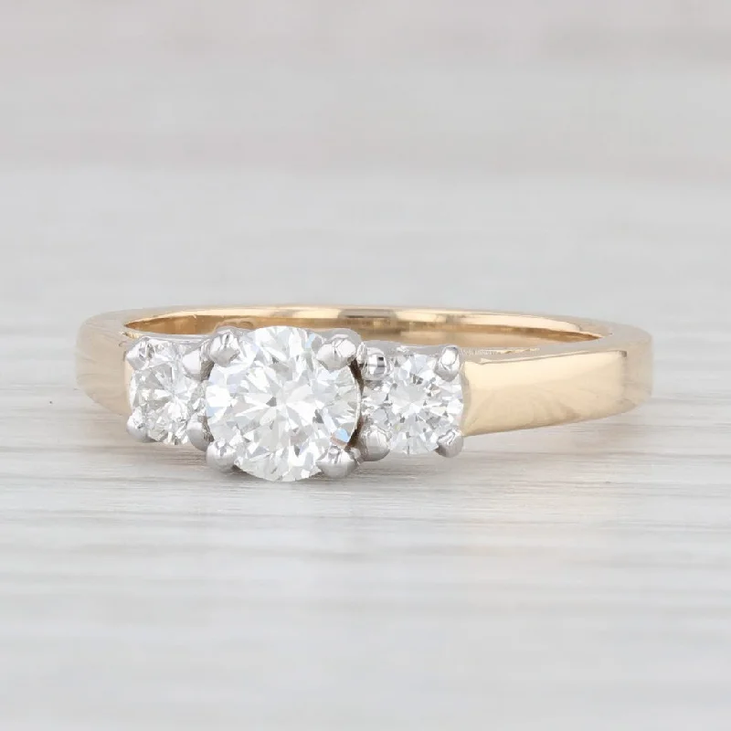 overlapping band ladies engagement rings-0.90ctw Round 3-Stone Engagement Ring 14k Yellow Gold Size 6.75