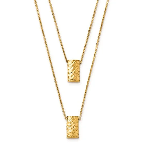 oval-cut ladies necklace-14k Yellow Gold Double Stacked Geometric Necklace 18 inches LF142-18