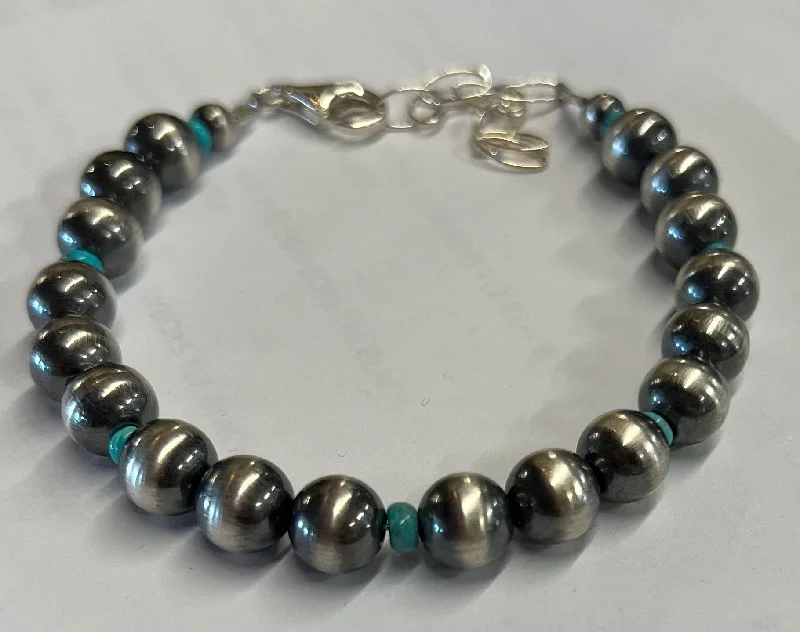 designer brand ladies bracelets & bangles-Navajo Pearls 8 mm Sterling Silver & Turquoise Chip Bracelet