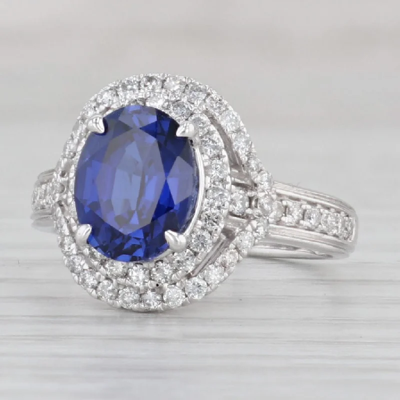 twisted band ladies engagement rings-3.15ctw Lab Created Blue Sapphire Diamond Halo Ring 14k Gold Size 6 Engagement