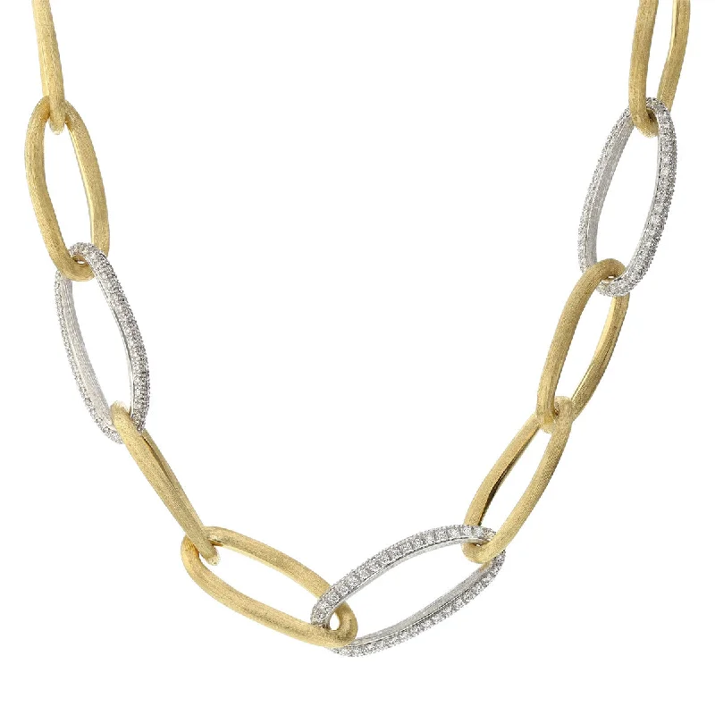 adjustable leather ladies necklace-18K Yellow and White Gold Oval Link Diamond Necklace